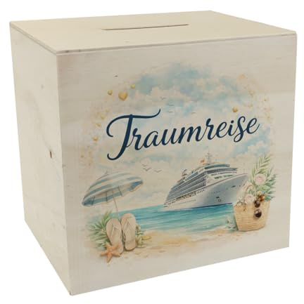 speecheese Spardose aus Holz Kreuzfahrtschiff Traumreise für Urlaubsträume | für Reisefans - lustige Sparbüchse für Urlaub
