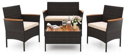 SOARS Salotto da Giardino Esterno 4 Pezzi in Rattan, Set da Conversazione da Esterno con 1 Tavolino Basso, 1 Divanetto e 2 Sedie, Cuscini Sfoderabili, per Patio, Balcone, Piscina