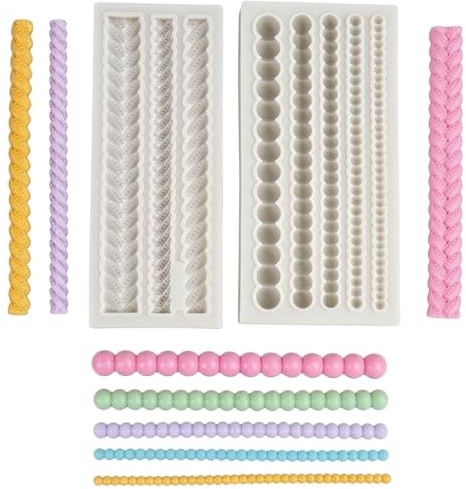 2 Pack Silicone Fondant Moulds Pearl Hemp Rope Cake Decorating Molds | Food Grade Silicone Material, 2 Styles Pearl Hemp Rope, Reusable, Fits Fondant Chocolate Candy Soap Diy Crafts