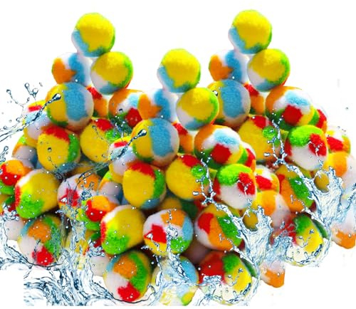 Nachfüllbare Wasserballons, 60 Stück, wiederverwendbare Wasserbälle mit Aufbewahrungstasche aus Netzstoff, weiche, saugfähige Bälle für Pool, Strand, Partyspaß im Freien, bunt