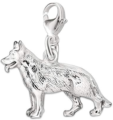 CLEVER SCHMUCK Schäferhund Armband Anhänger Silber 21 mm 3D Form 925 STERLING Hundehalter Geschenk in Verpackung