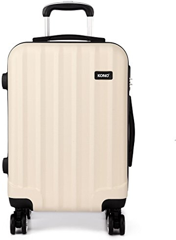 KONO Hartschale Koffer Trolley Leicht ABS 4 Räder Beige Reisekoffer Taschen Gepäck (L)