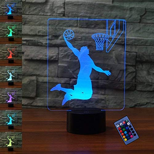 YTDZLTD Optische Täuschung 3D Basketball Nacht Licht 16 Farben Andern Sich Fernbedienung USB-Strom Touch Schalter Dekor Lampe LED Lampe Tisch Kinder Brithday weihnachten Geschenk