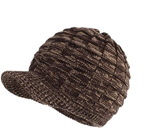 LANGZHEN Unisex Winter Hüte mit Visier Warme Ski Hut Stilvolle Strickmütze für Männer und Frauen (Braun-Melange)