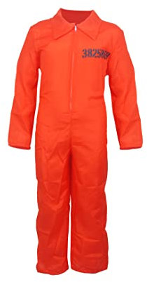 HENBRANDT Children’s Orange Prison Jumpsuit Convict Fancy Dress Costume Boys and Girls Prisoner Outfit for Kids (Age 10-12)