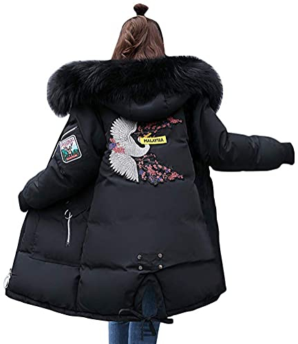 Minetom Damen Winterjacke Lang Schwarz Parka Damen Fell Jacke Winter Mantel Daunenjacke Outwear Mit Fellkapuze Schwarz 01 DE 42