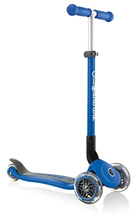 GLOBBER Primo Foldable – Tretroller Kinder, 120/80 mm, ABEC 5, 3-rädrig, höhenverstellbar, dunkelblau