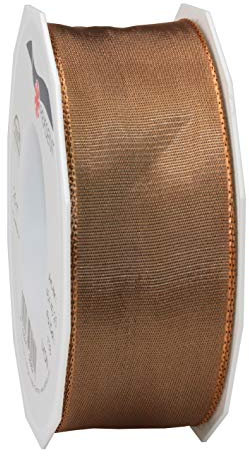 Präsent Lyon Band mit Drahtkante Macchiato, 25 m Dekoband zum Verzieren & Basteln, 40 mm Breite, leicht biegsames Schleifenband, für Festliche Dekos zu besonderen Anlässen
