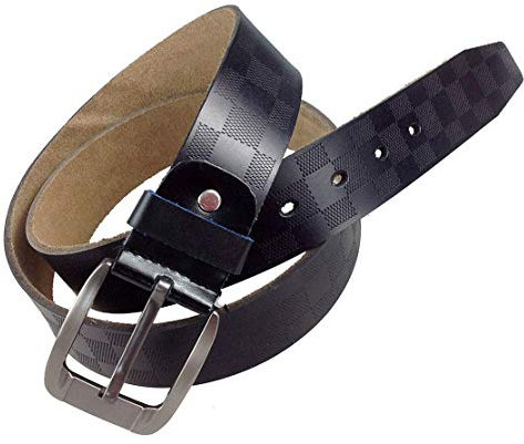 GMMH Ledergürtel im Karo Design, Echtes Leder, Unisex Gürtel, 35 mm breit, kariert, kürzbar, für Damen und Herren (130, schwarz)