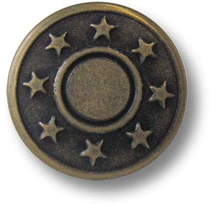Knopfparadies - 5er Set Jeansknöpfe/Nietenknöpfe mit klassischem Sternmuster in altmessing inklusive passende Nieten. Ø: ca. 17mm!