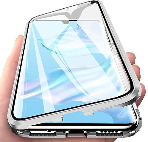 INF Handyhülle kompatibel mit Huawei P30 Pro/Magnetische Handyhülle mit Displayschutzfolie, doppelseitige Handyhülle aus gehärtetem Glas, Farbe transparent/Silber