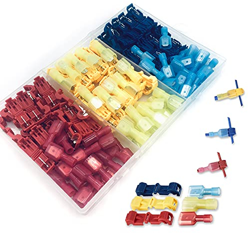 Set di 120 connettori a T per auto, connettori elettrici a T, completamente isolati, connettori piatti, per cavo di collegamento rapido, 10-24 AWG Lewttyer