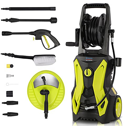 2000W Pressure Washer, 150Bar 450L/H Jet Washer Pressure Washers with Patio Cleaner, High Power Washing Machine Cleaner for Deep Cleaning Tools for Cars Patio Driveway Home Use (2000W with hose reel)