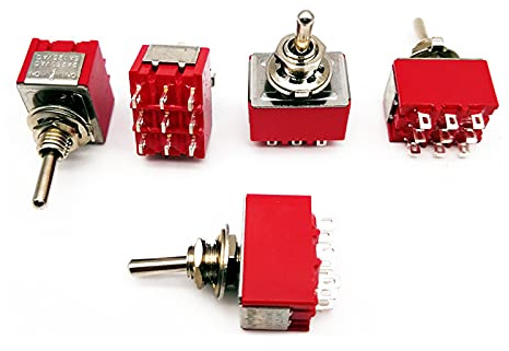 Mini interruptor de palanca, 5 piezas rojo Mini 9 pines 3 posiciones Interruptor de palanca ON-ON DPDT Interruptores de botón 120V/5A 250V/2A