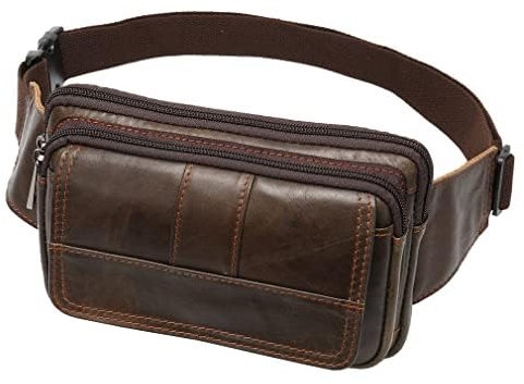Sac Banane Vintage en Cuir pour Homme et Femme - pour Voyage, randonnée, Course à Pied - Ceinture Fine pour téléphone Portable - Sac à Main - Café, Marron