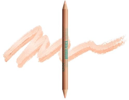 NYX Professional Makeup Augenbrauen-Highlighter, Doppelseitiger Stift, Zum Highlighten, Abdecken und Formen, Wonder Pencil, Medium Peach
