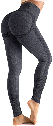 OUDOTA Damen Sports Leggings Slim Fit Hohe Taille Lange mit Bauchkontrolle Sport Blickdicht Yogahose Fitnesshose Laufhose Tights für zum Laufen Radfahren Fitness Mit Duft Dunkelgrau L