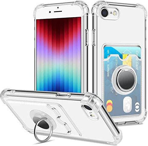Coolden for iPhone 8 Case iPhone SE 2020 Case Clear Wallet Case with Card Holder Ring Kickstand Slim Soft TPU Shockproof Bumper Case Protective Case Cover for iPhone 7/8/SE 2020/SE 2022 Phone Case