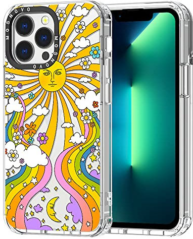 MOSNOVO Case for iPhone 13 Pro, [Buffertech 6.6ft Military-Grade Drop Protection] [Anti Peel Off Tech] Clear TPU Bumper Phone Case Cover Design - 70's Psychedelic Groovy Art