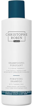 Christophe Robin Purifying Shampoo with Thermal Mud 250ml – Detoxifying Shampoo - Thermal Mud - Balances and purifies the scalp - Controls Oily Roots, Nourishes Dry Ends & Boosts Shine