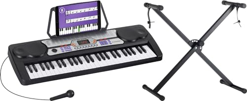 McGrey BK-5410 Keyboard Mini-Ständer Set - Einsteiger-Keyboard mit 54 Tasten - 255 Sounds - 255 Rhythmen - Inklusive Netzteil, Notenständer, Mikrofon und Mini-X-Keyboardständer - Schwarz