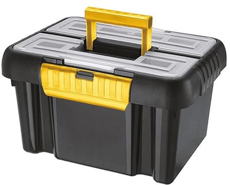 Virsus Cassetta per attrezzi 1310, misura 44,5x36x26 cm, colore nero e giallo, Box Valigia portautensili con coperchio e scomparti per viti, bulloni e chiodi, maniglia ergonomica (25 Litri)