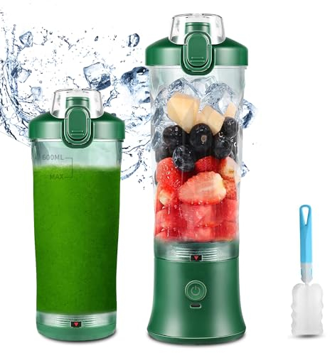 TOPESCT Licuadora Portátil de 600 ml, Mini Licuadora Recargable para Batidos y Batidos con Batería de 4000 mAh, 6 Cuchillas Ultra Afiladas para Viajes (verde negruzco)