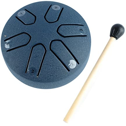 6-Noten Handpan-Trommel aus Karbonstahl, kompakte Zungentrommel für | Klarer Klang mit Massivholzboden, einzigartiges Navyblau-Design, beruhigende Klänge für Entspannung, ideales