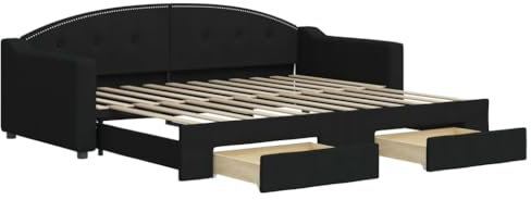 vidaXL Tagesbett, Ausziehbar Schlafsofa mit Schubladen Matratzen, Bettsofa Gästebett für Schlafzimmer Wohnzimmer, Sofa Bett Ausziehbett, Schwarz 90x200 cm Stoff