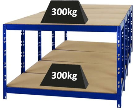 PROREGAL Mega Deal 4X Werkbank Tiger | 300 kg pro Fachboden | HxBxT 90x140x60cm | Blau | Höhenverstellbar Werktisch Arbeitstisch Steckmontage Packtisch