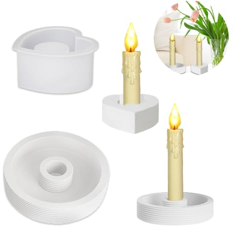 STAYOF 2 Stück Silikonformen Gießformen Rund und Herz Silikonform Kerzenhalter Epoxidharz für Kerzenständer Gießformen Silikon DIY Silikonform für Ostern Heimdekoration