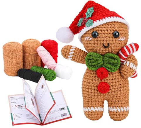 Yatlouba Lebkuchenmann Häkelset Für Anfänger, DIY Lebkuchen Häkelnadel Set Weihnachts Häkeln Stricken, Weihnachtsdekorationen für Schlafzimmer, Arbeitszimmer, Balkon, Schlafsaal, Wohnzimmer