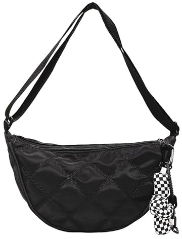 Byjogger Umhängetasche, Halbmondtasche für Damen, Nylon-Halbmondtaschen, Hobos Umhängetasche, tragbare Umhängetaschen für Mädchen, leichte Knödeltasche (Schwarz)