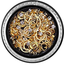 Nail Gems Nail Charms 3D Nail Metal Rivets Studs Charms Decoration Gold Nail Decals Punk Star Moon Jewelry Studs Nail Design Supplies Fingernails & Toenails Tips Manicure Nail Stuff Nail (B, One Size)