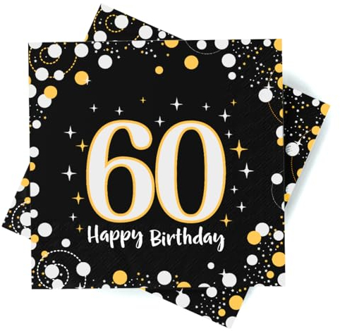 Servietten 60. Geburtstag, 30 Stück Servietten 60 Geburtstag Mann, Deko 60. Geburtstag Mann Frau, Happy Birthday 60 Servietten Tischdekoration, 3-Lagig Geburtstagsdeko Servietten