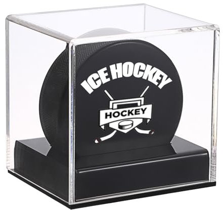 Hipiwe Transparente Puck-Vitrine, Acryl, Hockey-Puck-Präsentationsbox mit schwarzem Boden, staubdichter Puck-Halter, Ständer für Erinnerungsstücke, Autogramm, Hockey-Puck-Sammlung