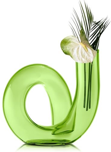Joeyan Vase Vert Géométrique en Verre, Fait à La Main, Décoratif pour Centres de Table Modernes, Salon, Bureau, 12cm pour Fleurs Simples et Sèches