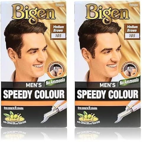 Bigen Men's Speedy Color | Cubre las canas en 5 minutos | Con aceite de oliva | Con cepillo especial - 105 Marrón Medio (Paquete de 2)