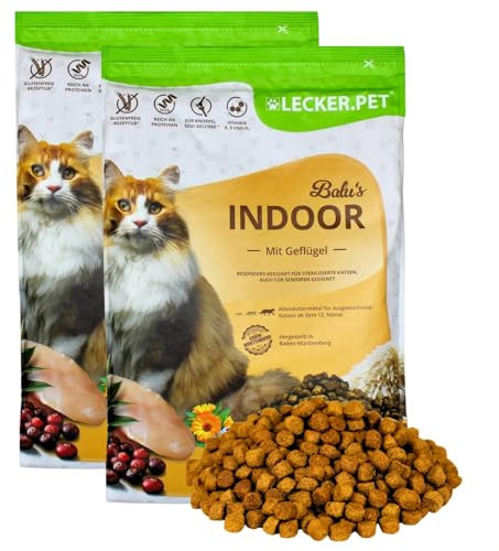 Lecker.Pet® | 5 kg Balu's Indoor Geflügel Katzen Trockenfutter Vollnahrung | Glutenfreies, vitaminreiches Katzenfutter | Trockenvollnahrung für Erwachsene Katzen | Nährstoffreiche Proteinquelle