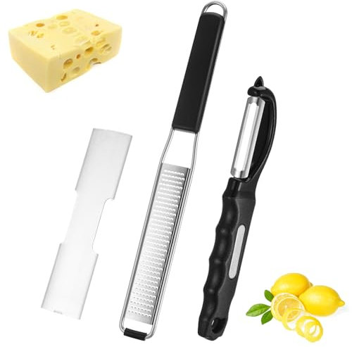 saerryor Cheese Grater Lemon Zester Stainless Steel Peelers for Kitchen, Handheld Zester Graters for Kitchen Lemon Parmesan Cheese Garlic Ginger Nutmeg Fruit Potatoes Carrots Vegetable