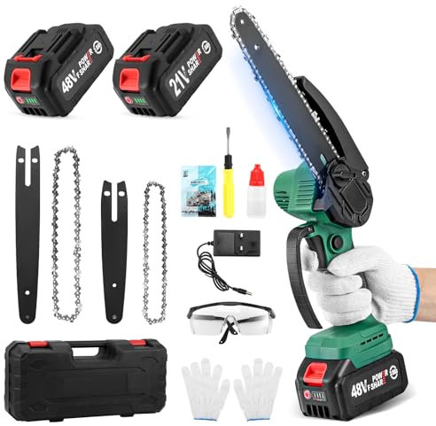 Mini Cordless Chainsaw 6 Inch/8 Inch with 2 Large Capacity Battery and 2 Chains, Light Weight Battery Chainsaw Electric, Small Chain Saw with Safety Lock and Strong Motor, Tree Saw
