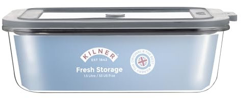 Kilner Recipiente de vidrio hermético de 1,5 litros, tapa duradera a prueba de fugas con sello al vacío para almacenamiento de alimentos, sobras, aperitivos, preparación de comidas, cocción por lotes