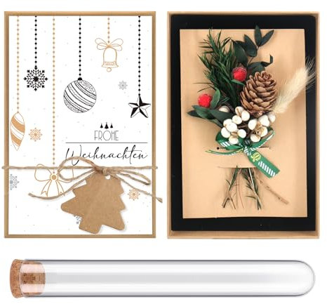 Weihnachten Geldgeschenk Wunscherfüller Geldgeschenke Verpackung mit Getrocknete Blumen Grußkarte Reagenzglas Geschenkbox Weihnachtsbaum Kraftpapier Anhänger Hanfseil, Geschenke für Mann Frau Familie