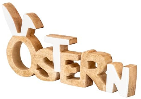 levandeo Ostern Schriftzug L29cm Mango Holz Osterhase Ohren Weiß Aufsteller Osterdeko Deko Wohndekoration