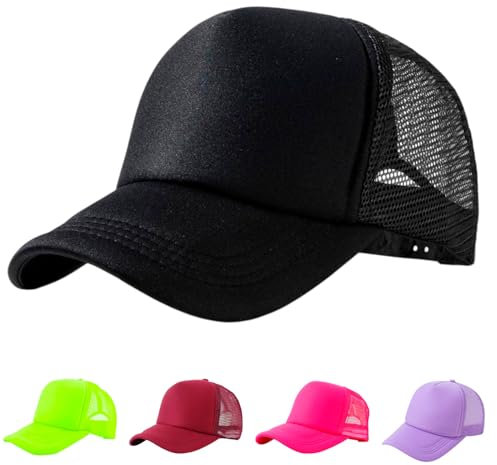 Gorra de Camionero de Espuma para Hombre y Mujer, 5 Paneles, Ajustable, Corona Alta con Malla, Unisex, Ideal para Verano, Deportes y Actividades al Aire Libre (FR/ES, Números, 56, 60, Negro)