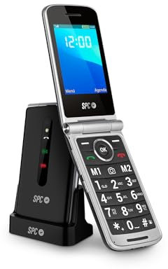 SPC Prince 4G – Téléphone Portable à clapet pour Seniors, avec Grandes Touches faciles à Utiliser, Bouton SOS, Configuration à Distance, Socle de Charge et 2 mémoires directes, sans Chargeur - Noir