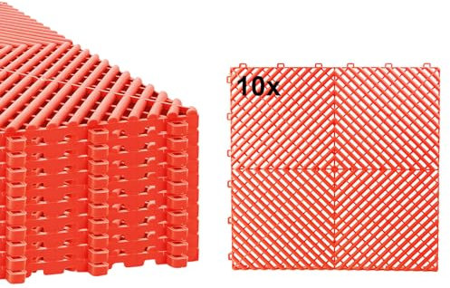 Torado® Lot de 10 revêtements de sol de garage, de garage, de sol, d'atelier, en plastique, dalles d'atelier, rouges