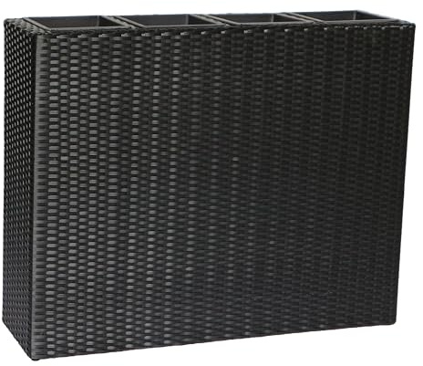 METRO Professional Blumentopf Barbados, Rechteckig, PE-Rattan, Schwarz, 95 x 27 x 75 cm, mit 4 Pflanzeinsätzen, Raumtrenner