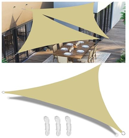 Vela de Sombra de Parasol Lona Toldo Vela Triangular Protección Solar Impermeable a Prueba de Viento protección UV para Patio Jardín Exteriores Terraza Balcón Arena 3x3x3M