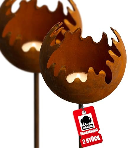 BigDean 2 Stück Teelichthalter Rost ideal als Gartendeko – Windlicht groß ø 16cm